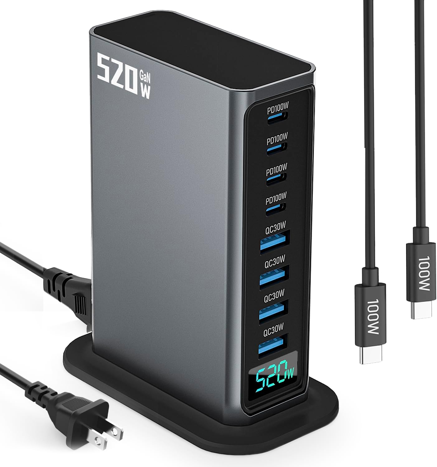 520W USB C Charger Block with 8 Ports for Fast Charging Hub