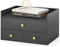 Bamboo Desk Organizer with 3 Drawers - Black Wooden Desktop Storage