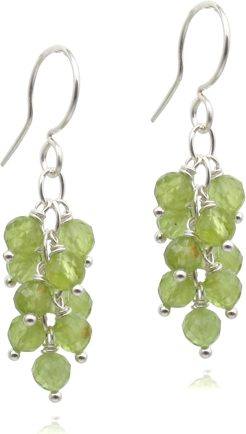Genuine Gemstone Earrings Cluster Cascade Drop in Gold or Silver