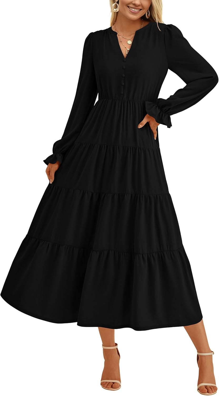 PRETTYGARDEN Long Sleeve Dress for Women - Elegant Maxi Style