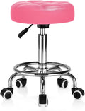 YEEZEE Pink PU Leather Rolling Stool - Ultra Soft Padded Seat Cushion
