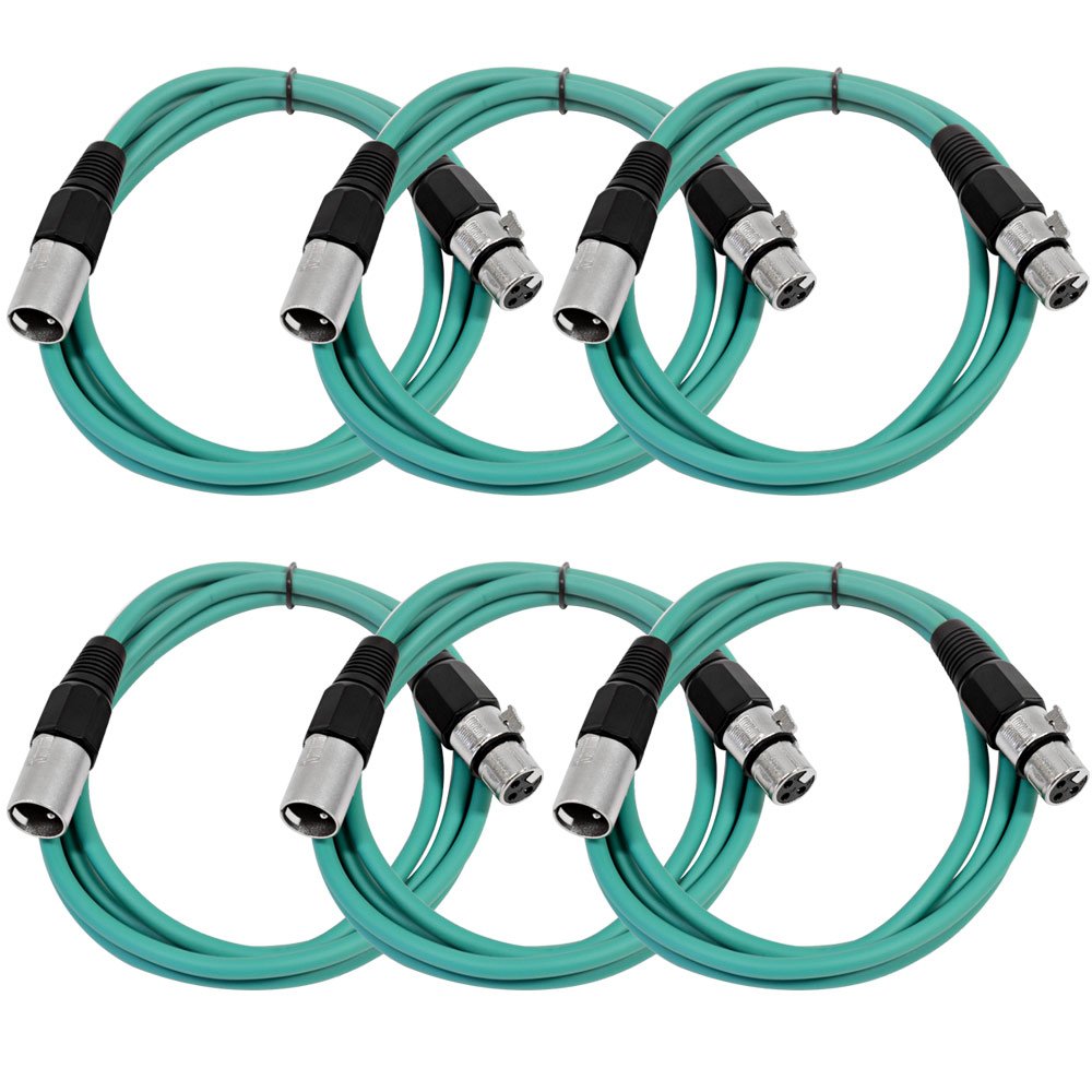 Seismic Audio SAXLX-6 Green XLR Male to Female Patch Cables