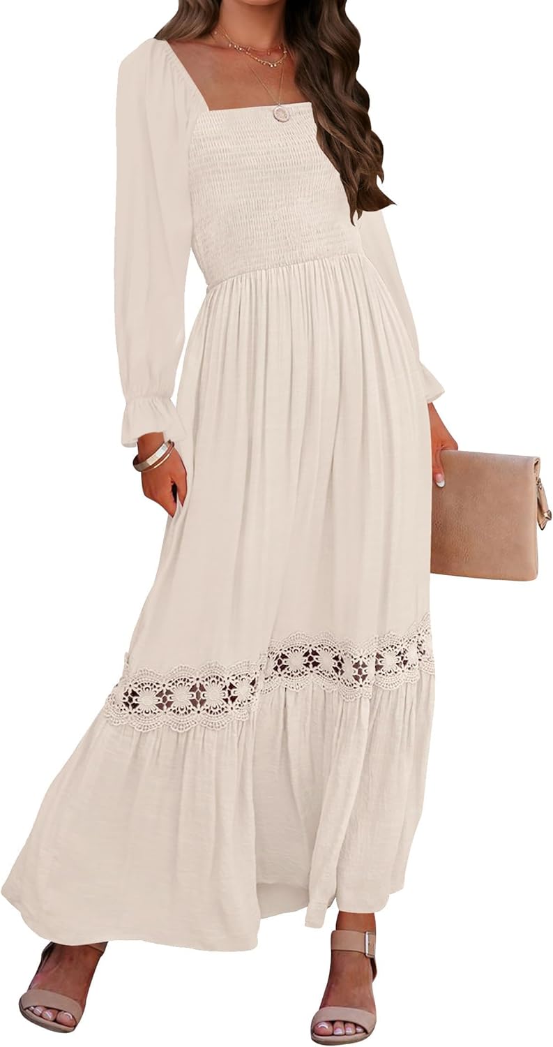 ZESICA Women's Boho Long Sleeve Square Neck Maxi Dress Review
