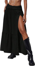 SHENHE Women's Low Rise Maxi Skirt High Slit Ruffle Hem - Flowy Boho