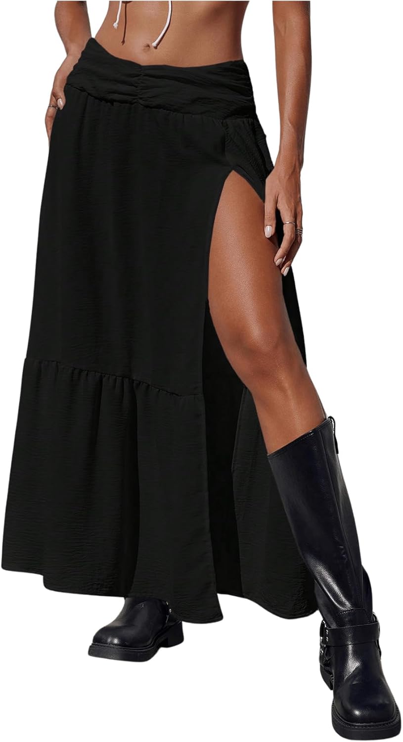 Stunning Women's Summer Low Rise Maxi Skirt with High Slit