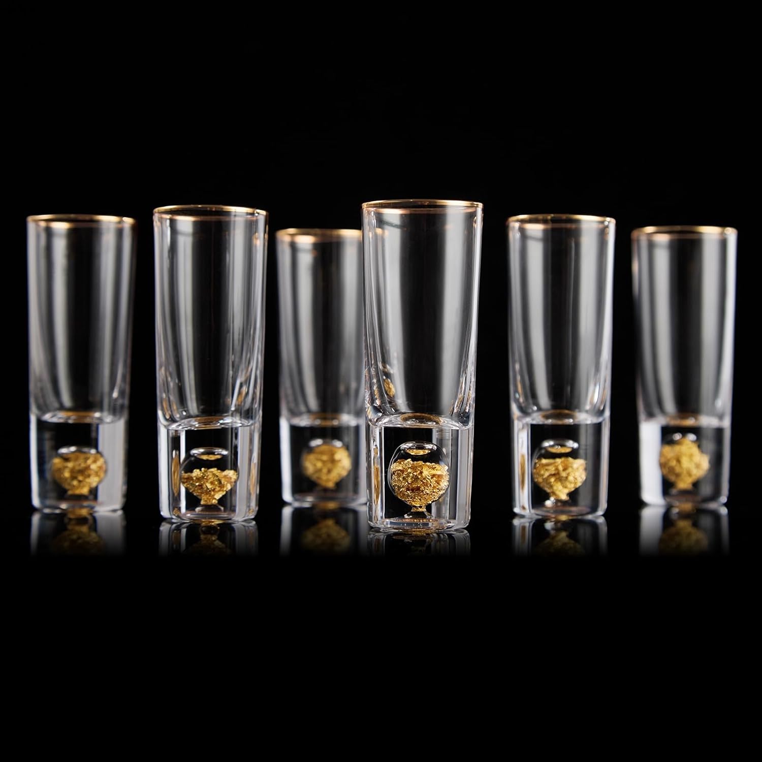 DUJUST Crystal Shot Glasses Set with 24K Gold Leaf Flakes