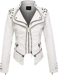chouyatou Women's Studded Faux Leather Biker Jacket - Shaping Fit