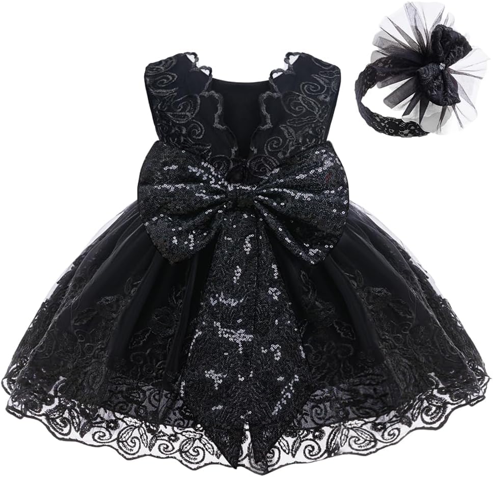 LZH Baby Girls Ruffle Lace Backless Dress with Headwear