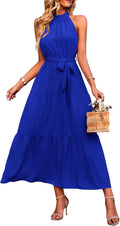 Floral Maxi Halter Sun Dress - Flowy Boho Ruffle Hem PRETTYGARDEN