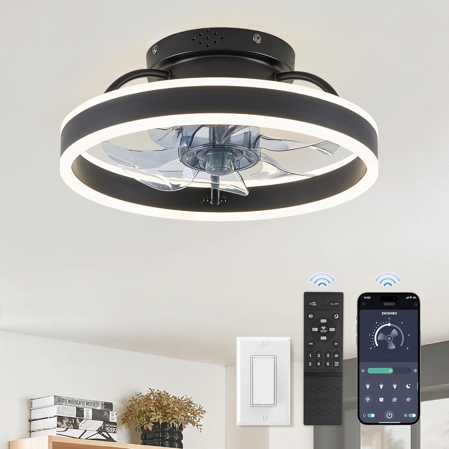 ZMISHIBO Low Profile Ceiling Fans with Lights for Modern Spaces