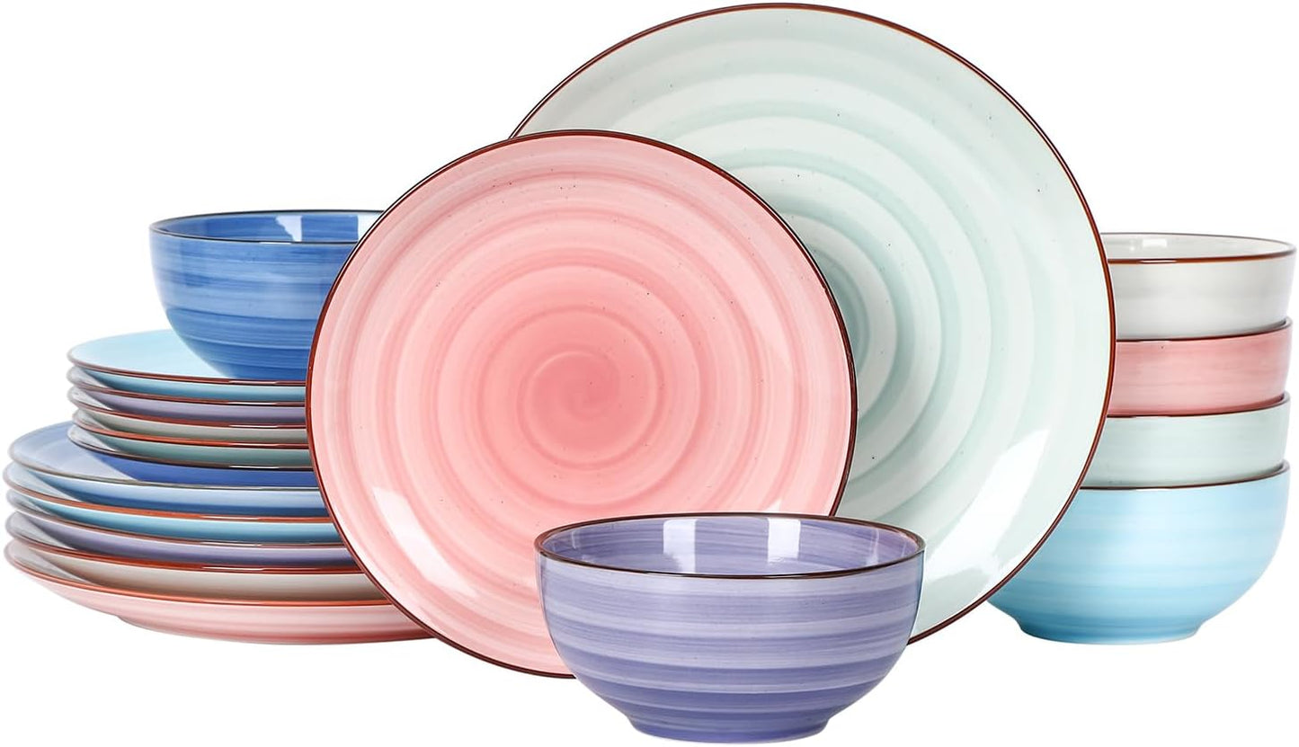 Selamica Ceramic Dinnerware Set for 6 - 18 Pieces Plates & Bowls