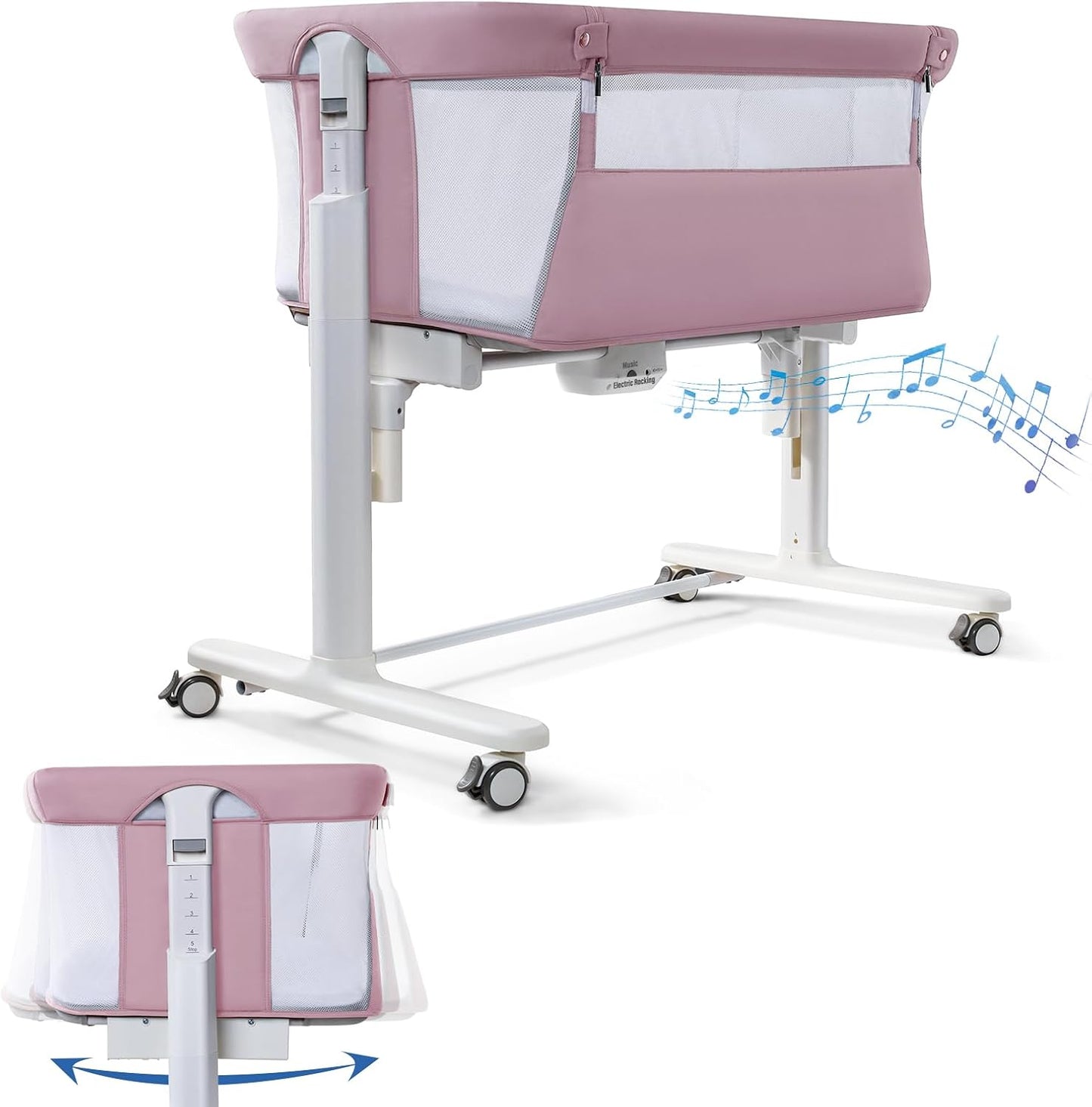Electric Bassinet for Baby with 3 Speeds and 5 Heights