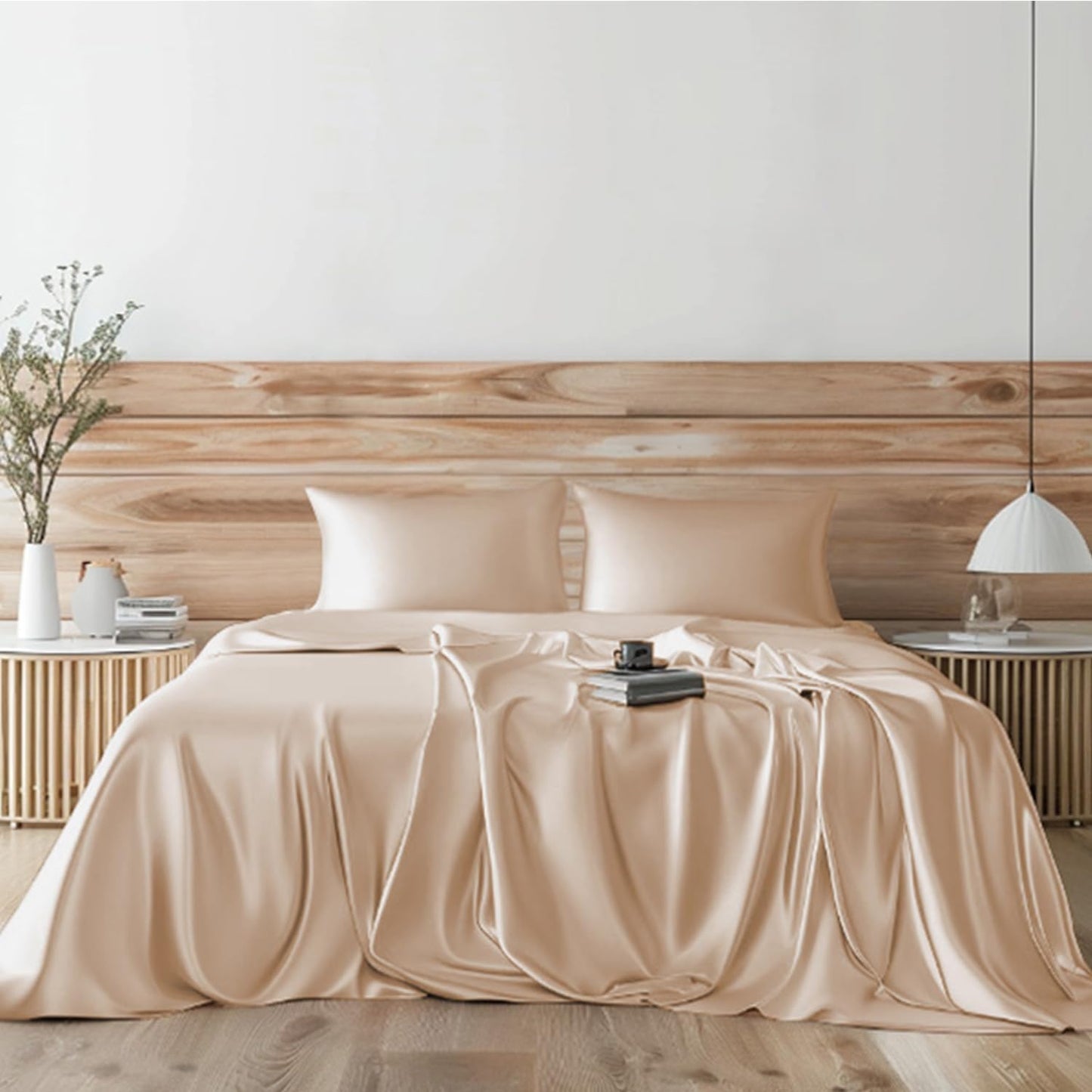 Candoury Satin Sheets Bed Set for Queen Size Luxury Comfort