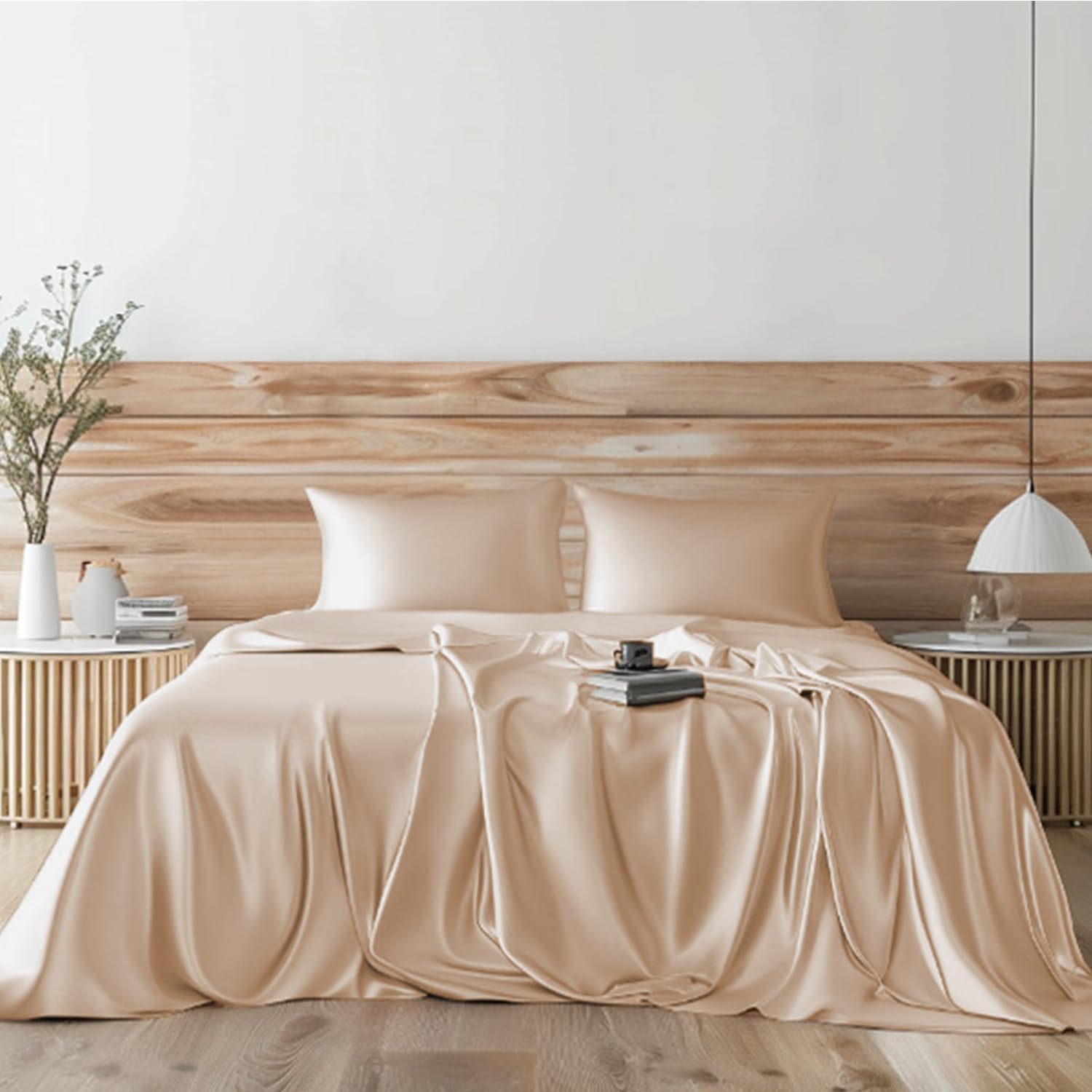 Candoury Satin Sheets Bed Set for Queen Size Luxury Comfort