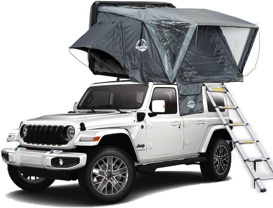 BENEHIKE Hard Shell Rooftop Tent: Side Open, Rainflys Included