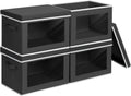 Storage Boxes with Lids - 4 Pack Fabric Clear Window Storage Bins