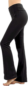 Fold Over Waist Cotton Stretch Flare Leg Yoga Pants - Comfortable Fit