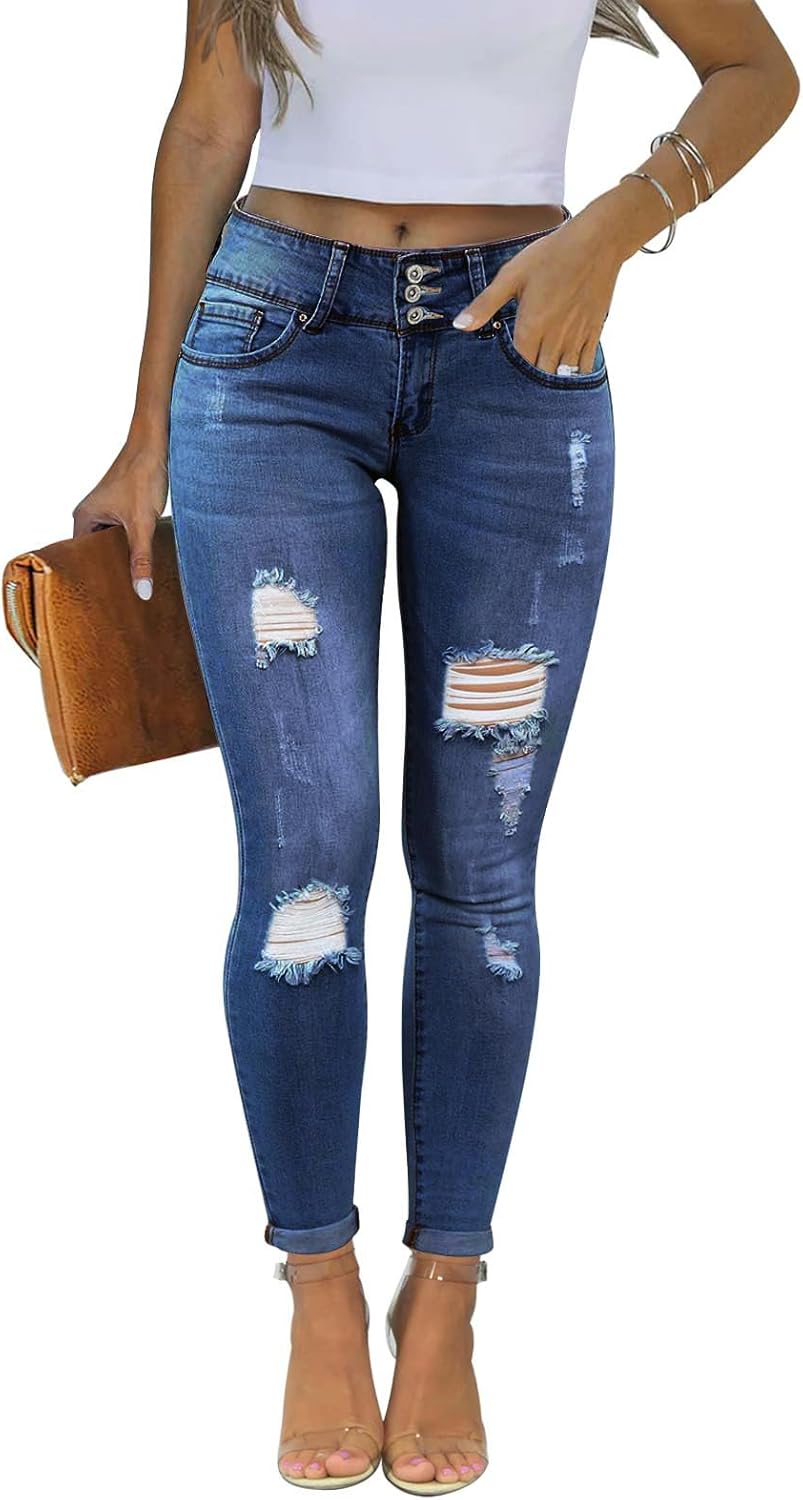 KUNMI Women's Skinny Ripped Trendy Jeans for Stylish Comfort