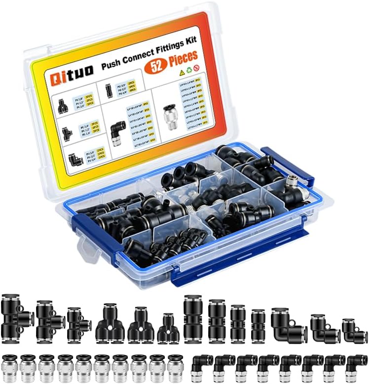 52Pcs Push to Connect Fittings Kit for Pneumatic Applications