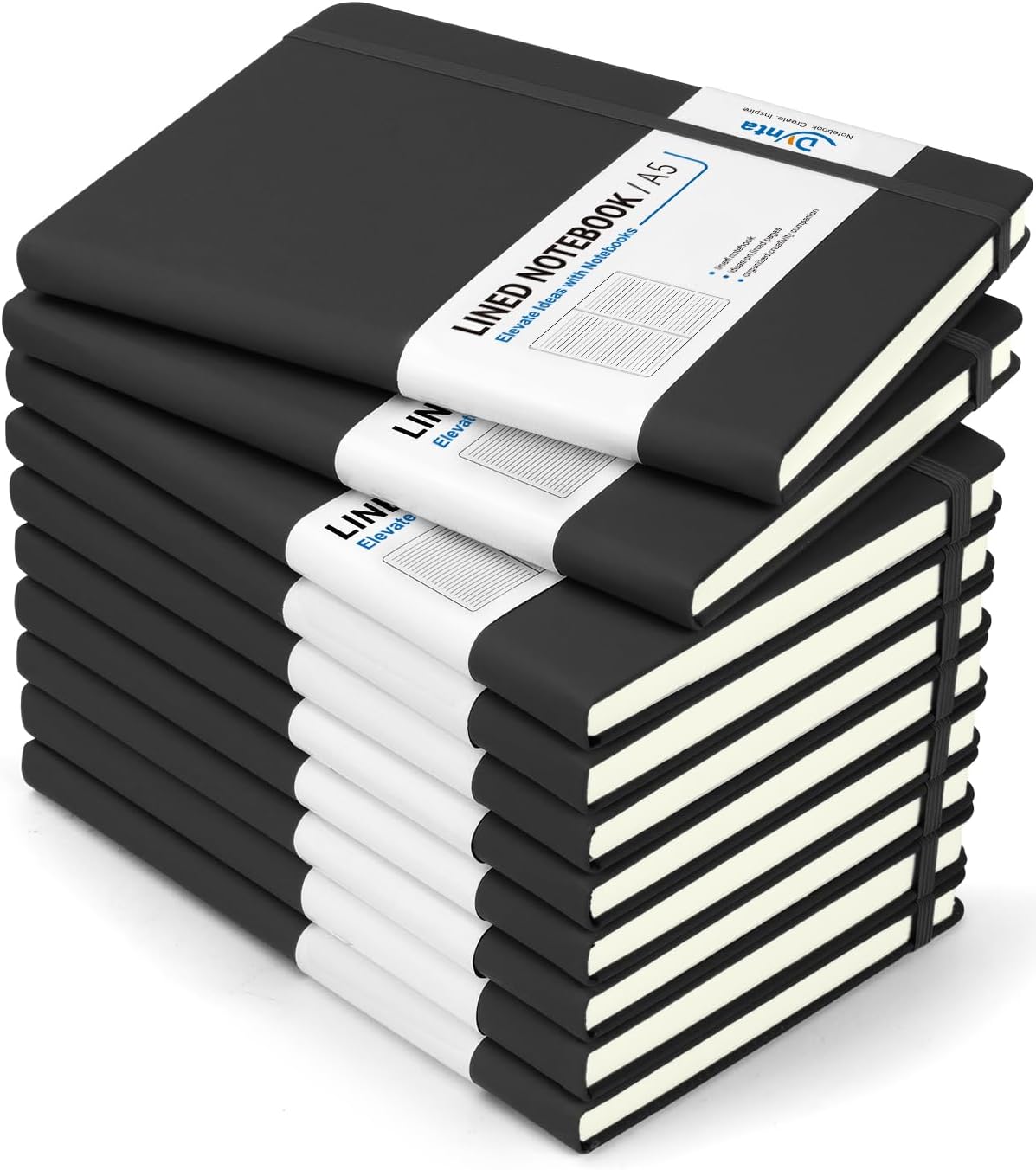 Dynta Hardcover Journal Notebooks: 10 Pack A5 Lined Journals