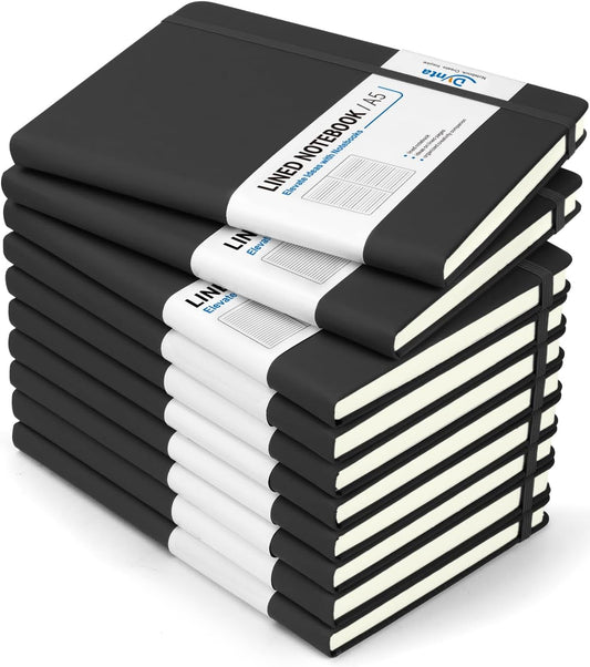 Dynta Hardcover Journal Notebooks: 10 Pack A5 Lined Journals