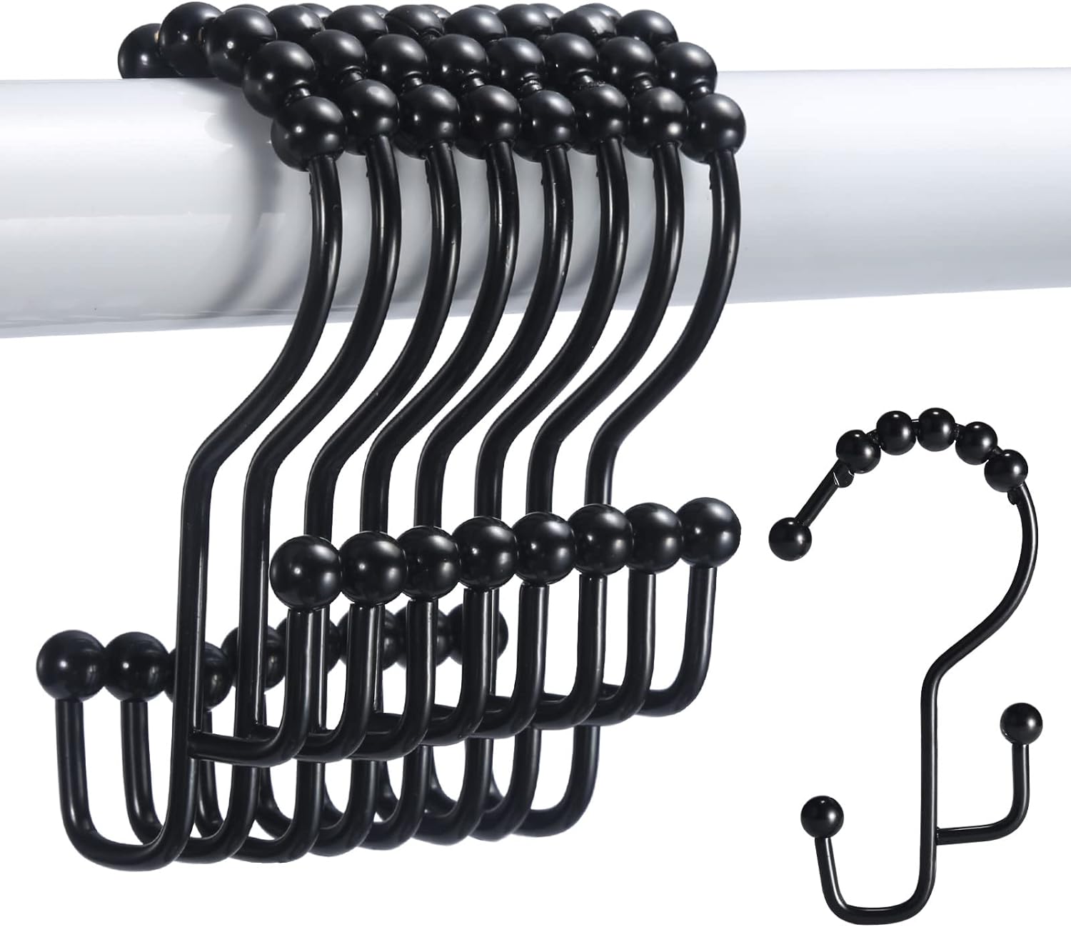 Black Rust-Proof Shower Hooks - Set of 12, Stainless Steel, Multi-Purpose