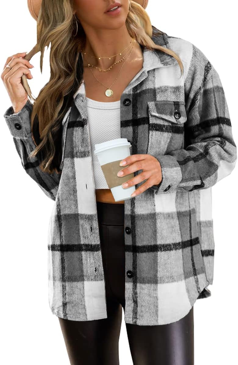 Stylish Womens Fall Outfits Shackets Flannel Button Down Shirts
