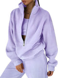 Womens Fleece 2 Piece Tracksuit Set Half Zip Pullover Joggers