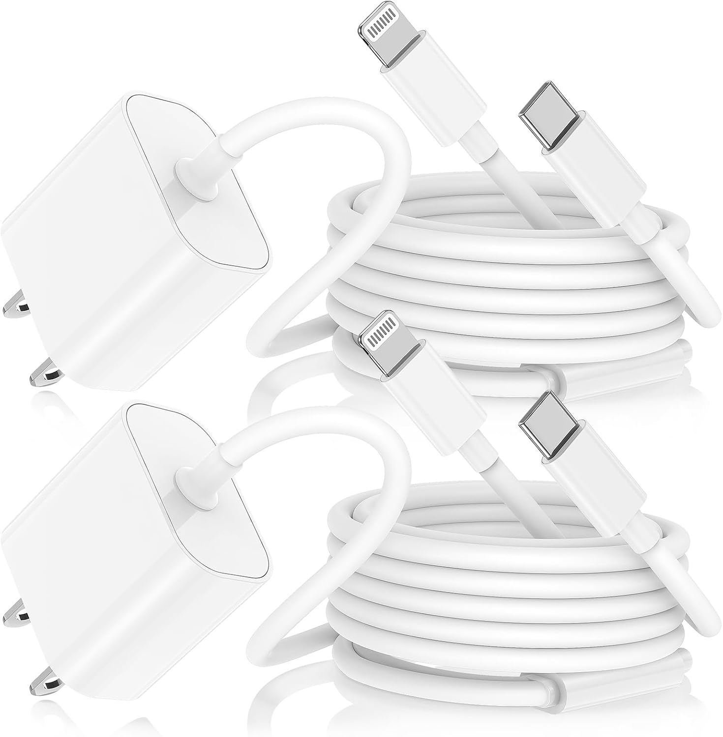 Super Fast Dual Charger for iPhone - 2-Pack 30W PD + MFi 6Ft Cable