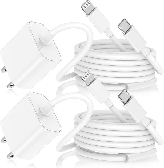 Super Fast Dual Charger for iPhone - 2-Pack 30W PD + MFi 6Ft Cable