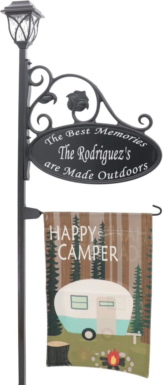 Handcrafted Reflective Camping Sign with Solar Light - Perfect Gift!