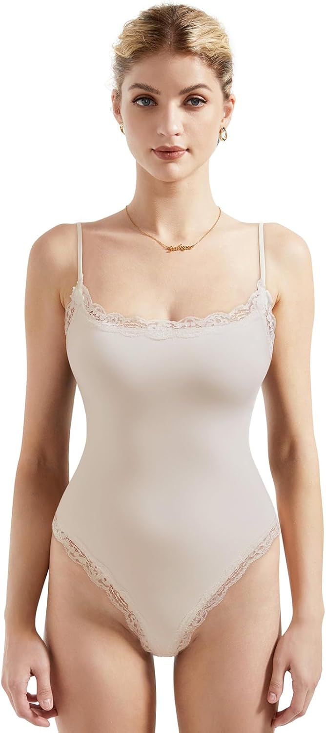 SUUKSESS Women Square Neck Lace Bodysuit for Stylish Comfort