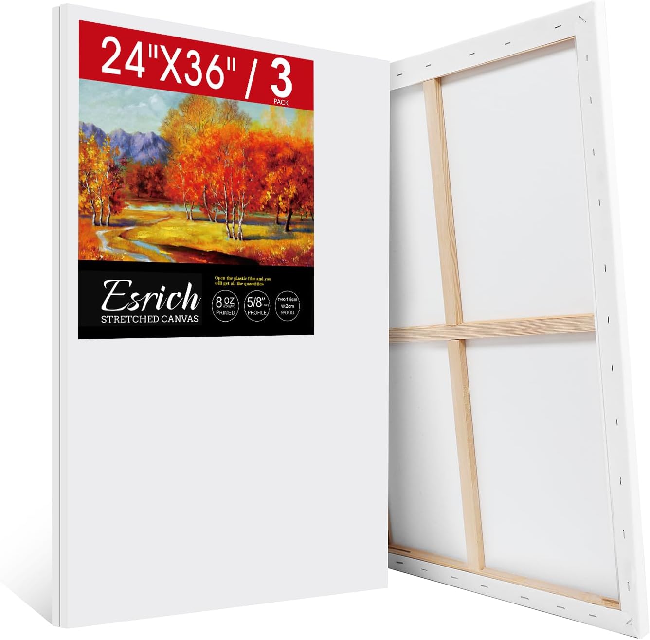 ESRICH Stretched Canvas for Painting 24x36 Inch, 3 Pack Set