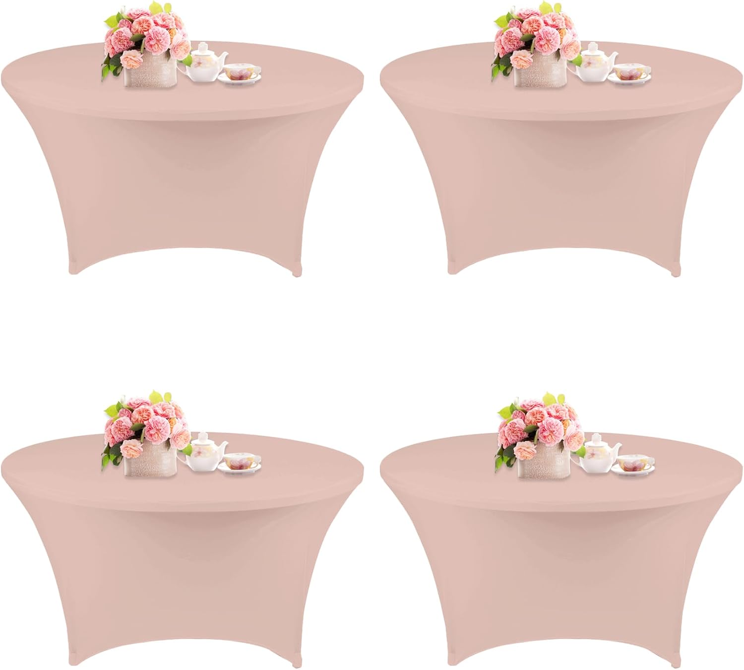 4 Pack 5FT Round Spandex Tablecloth for Weddings and Parties