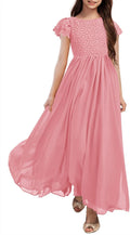 Girls Vintage Chiffon Ruffle Sleeve A-Line Maxi Dress - Elegant Fit