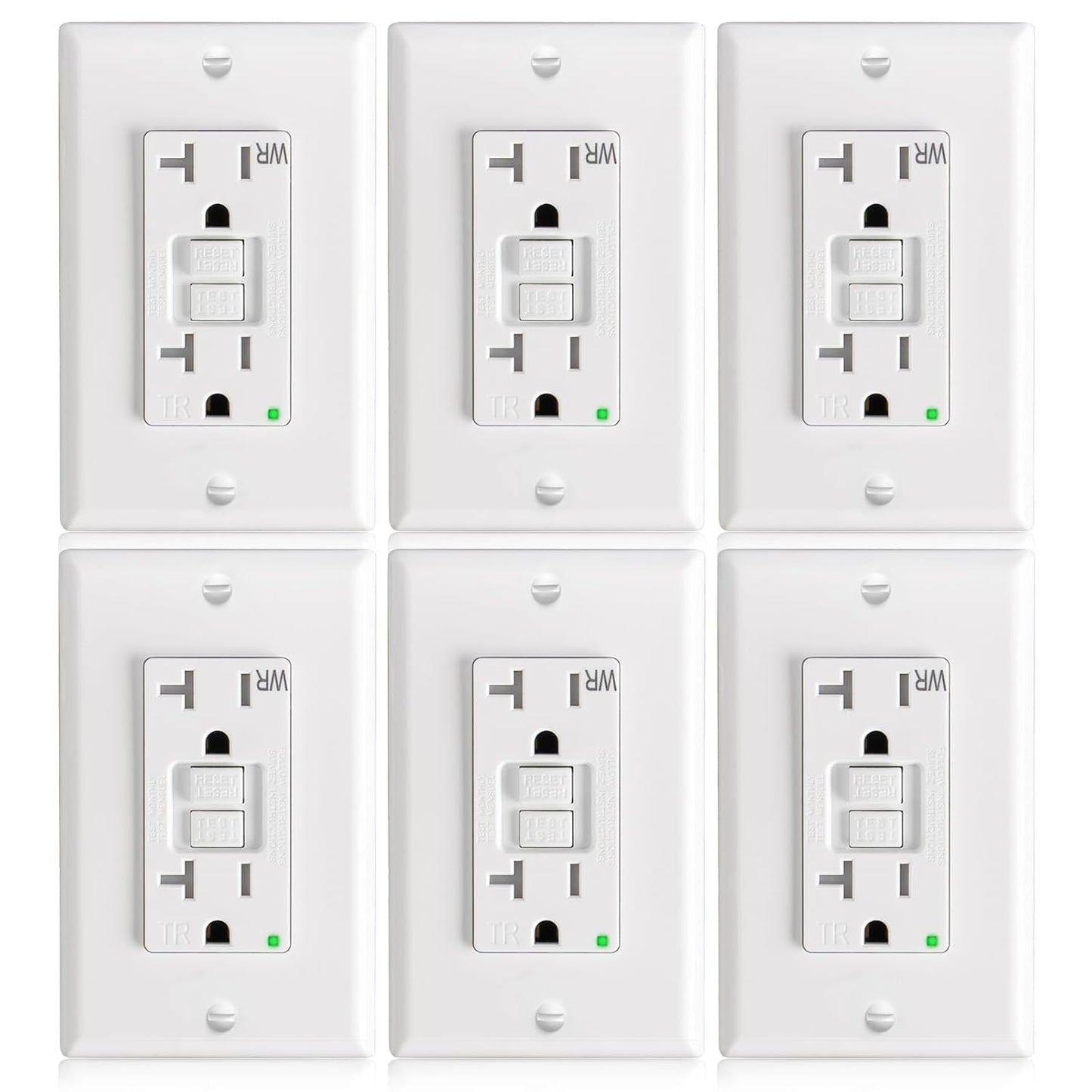 Amico 6 Pack GFCI Outlet 20 Amp with Thinner Design and WR