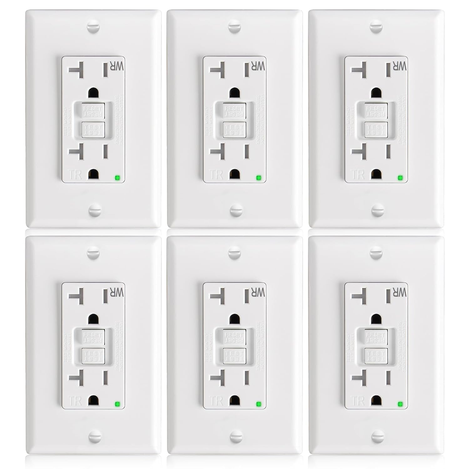 Amico 6 Pack GFCI Outlet 20 Amp with Thinner Design and WR