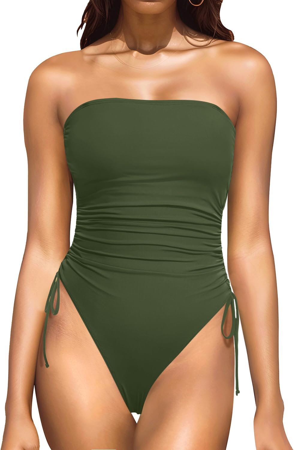 Yonique Women Strapless One Piece Swimsuit for Tummy Control