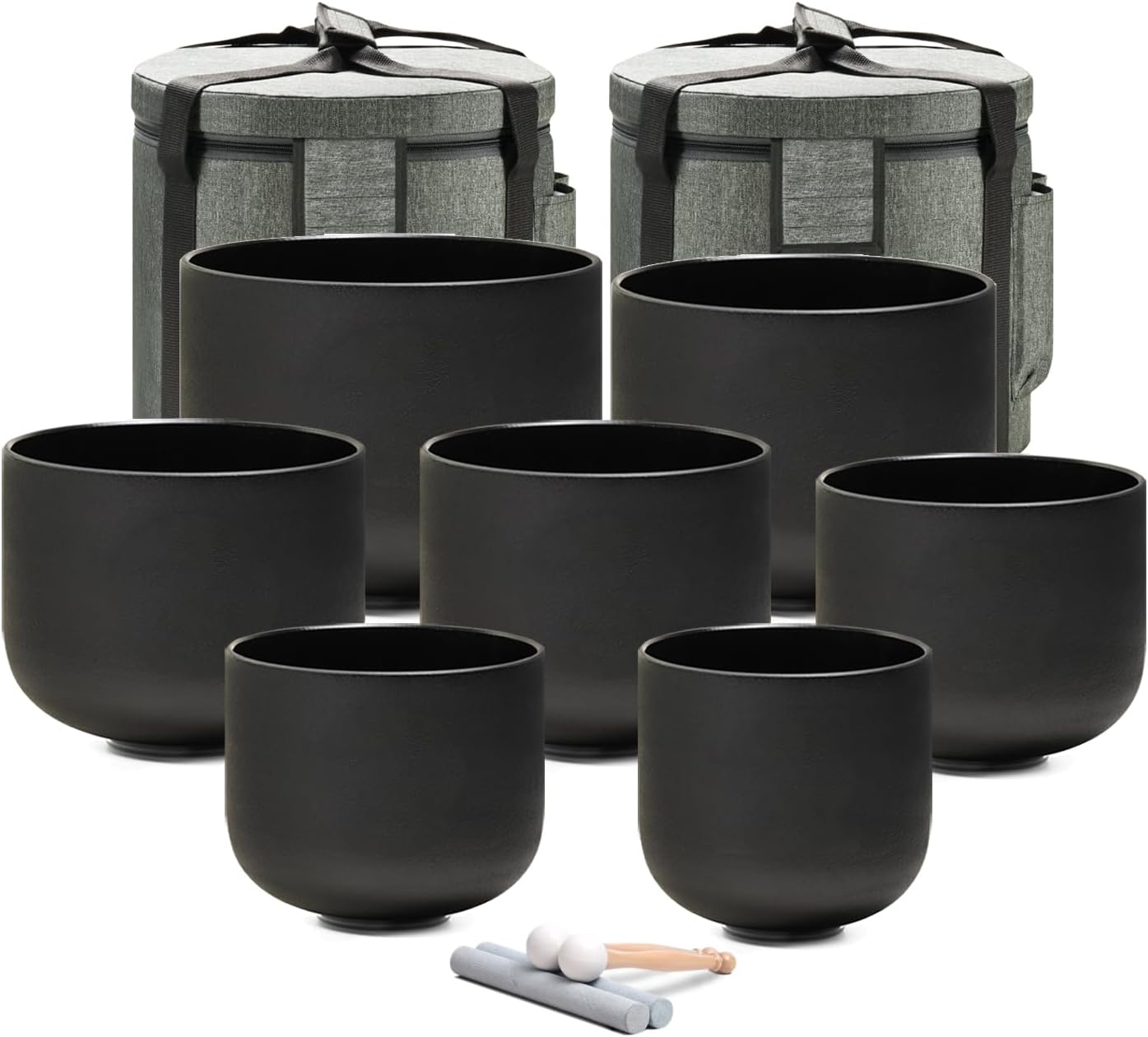 432HZ Black Frosted Quartz Crystal Singing Bowls Set of 7