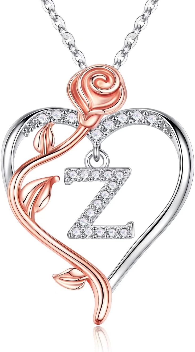 Iefil Rose Heart Necklace - 925 Sterling Silver Jewelry Gift