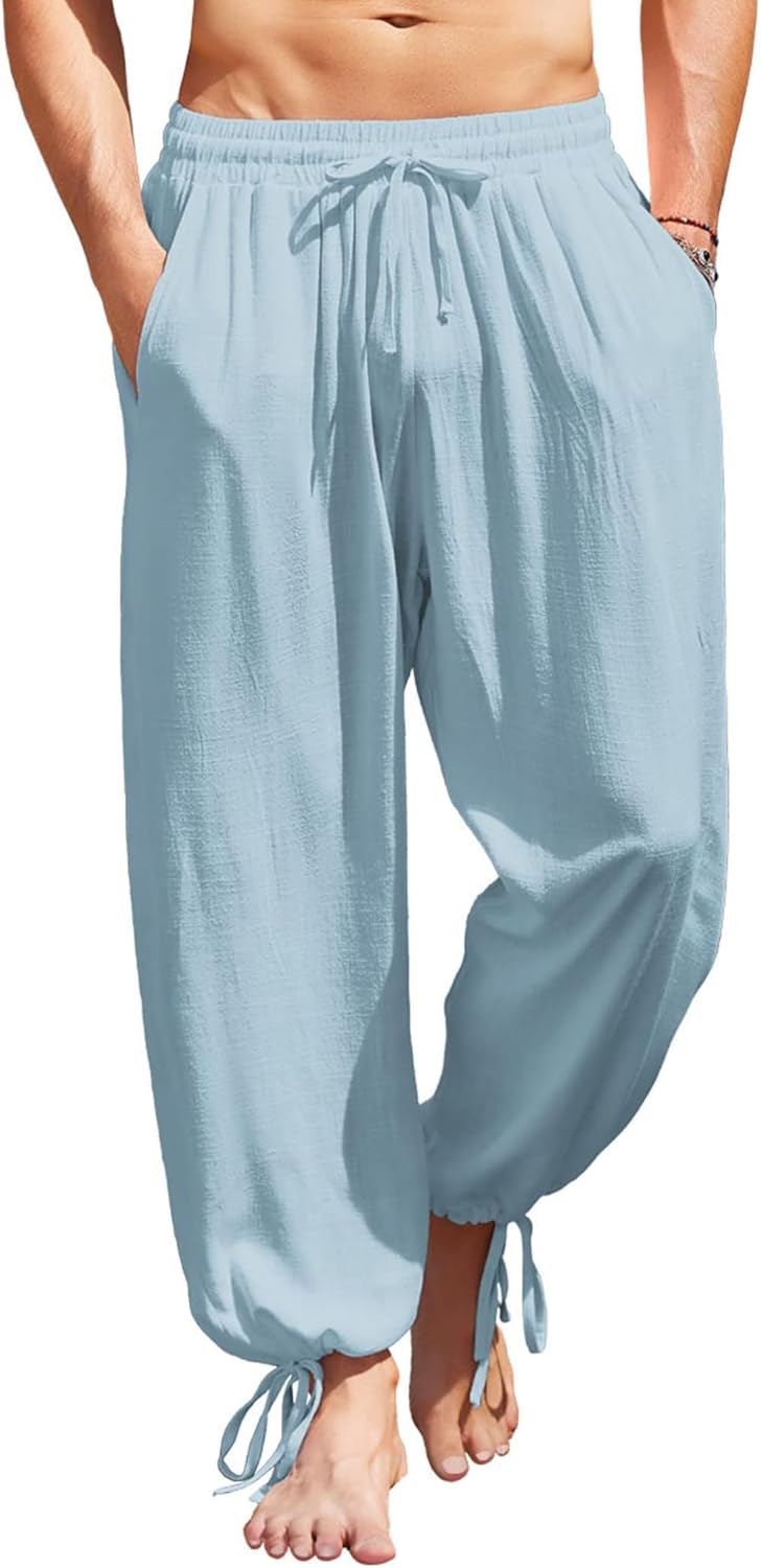 COOFANDY Men's Cotton Linen Pants for Casual Beach Style