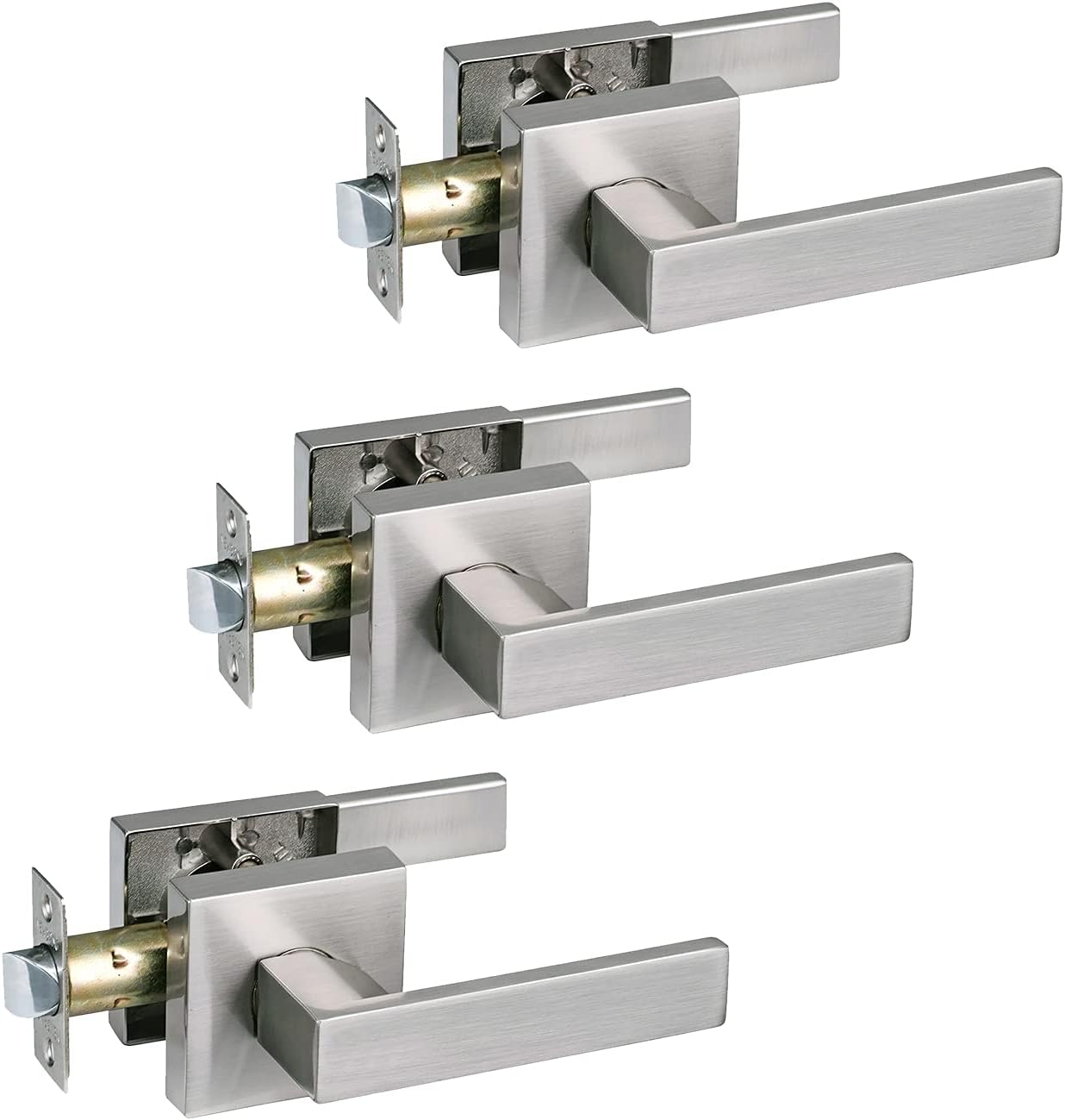 NEWBANG Hall/Closet Lever Handle Lock in Satin Nickel Finish