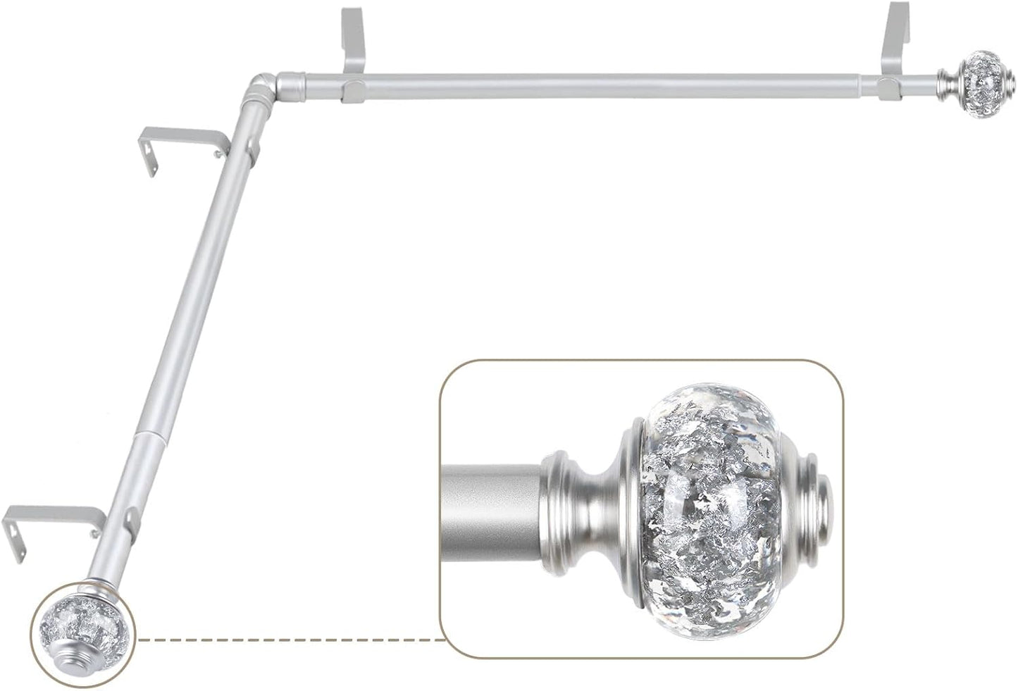 Silver Corner Window Curtain Rod 36-72 Inch by USFOOK