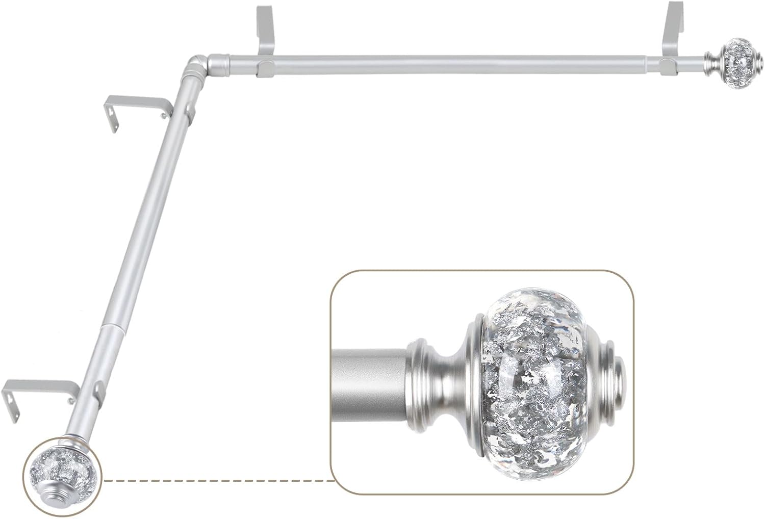 Silver Corner Window Curtain Rod 36-72 Inch by USFOOK