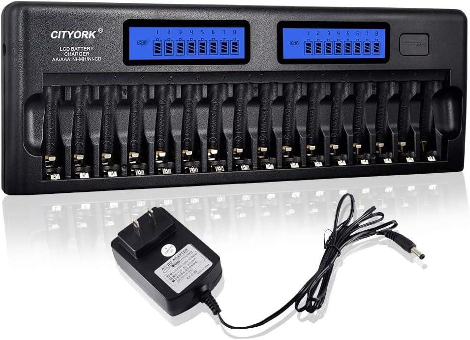 16 Bay Smart Battery Charger with LCD Display - Fast & Efficient Charging!