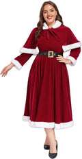 Mrs Claus Costume for Women Velvet 3PCS Hooded Cape Set
