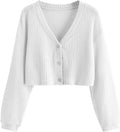 SweatyRocks Women's V Neck Cropped Button Front Cardigan - Soft Knit