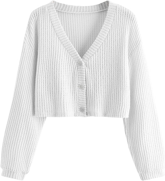 SweatyRocks Women's Long Sleeve V Neck Button Front Cardigan