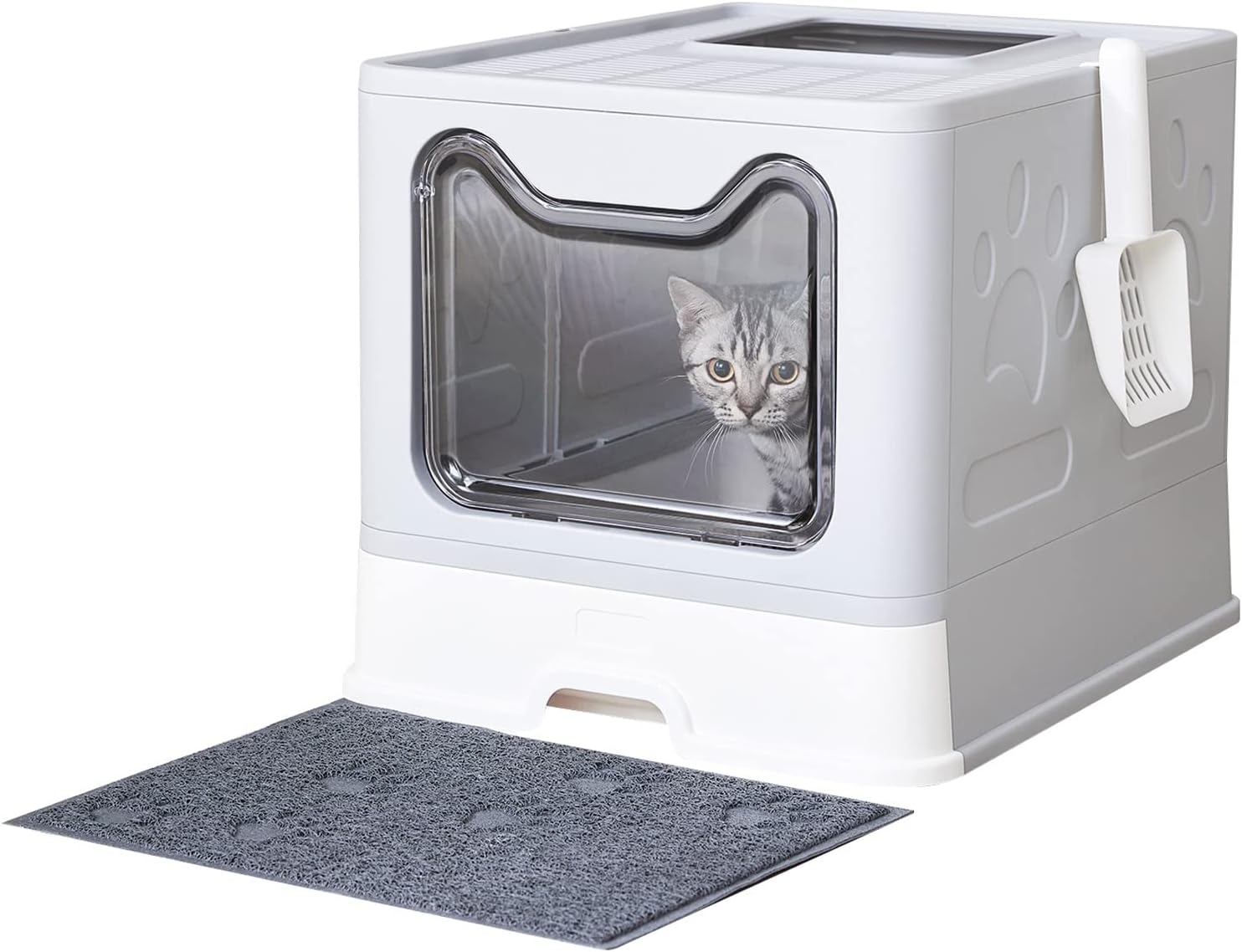 Large Foldable Cat Litter Box with Lid and Easy Clean Features