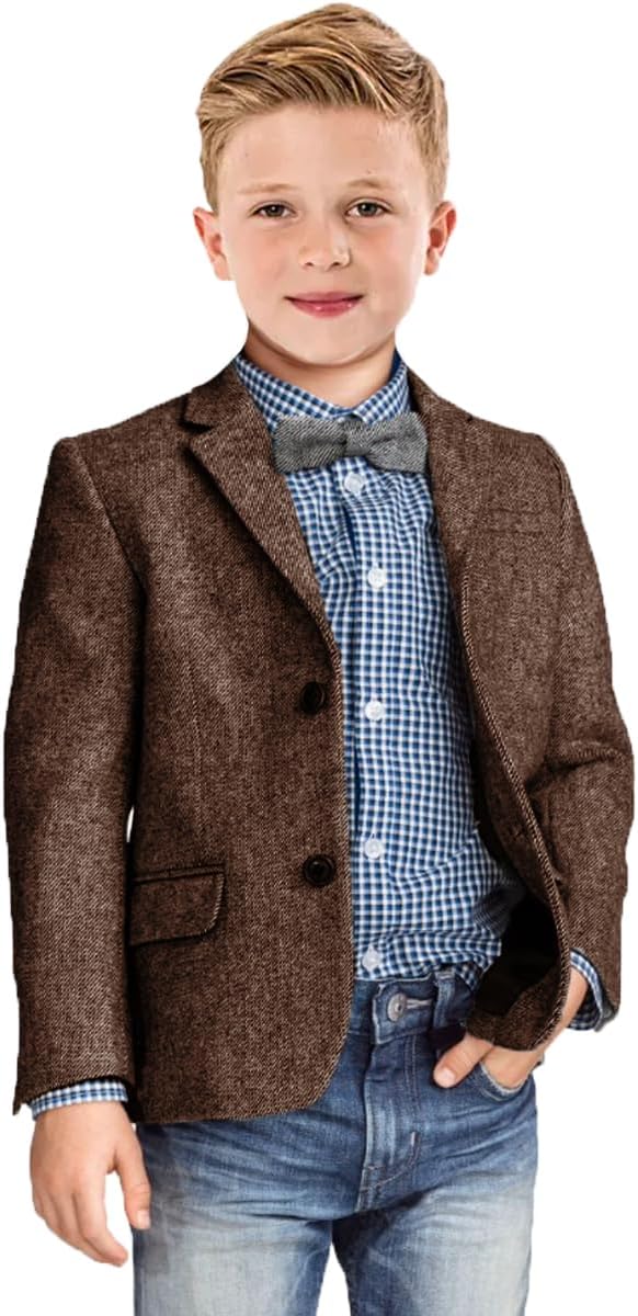 Boys Blazer Retro Herringbone Sport Coat for Formal Events